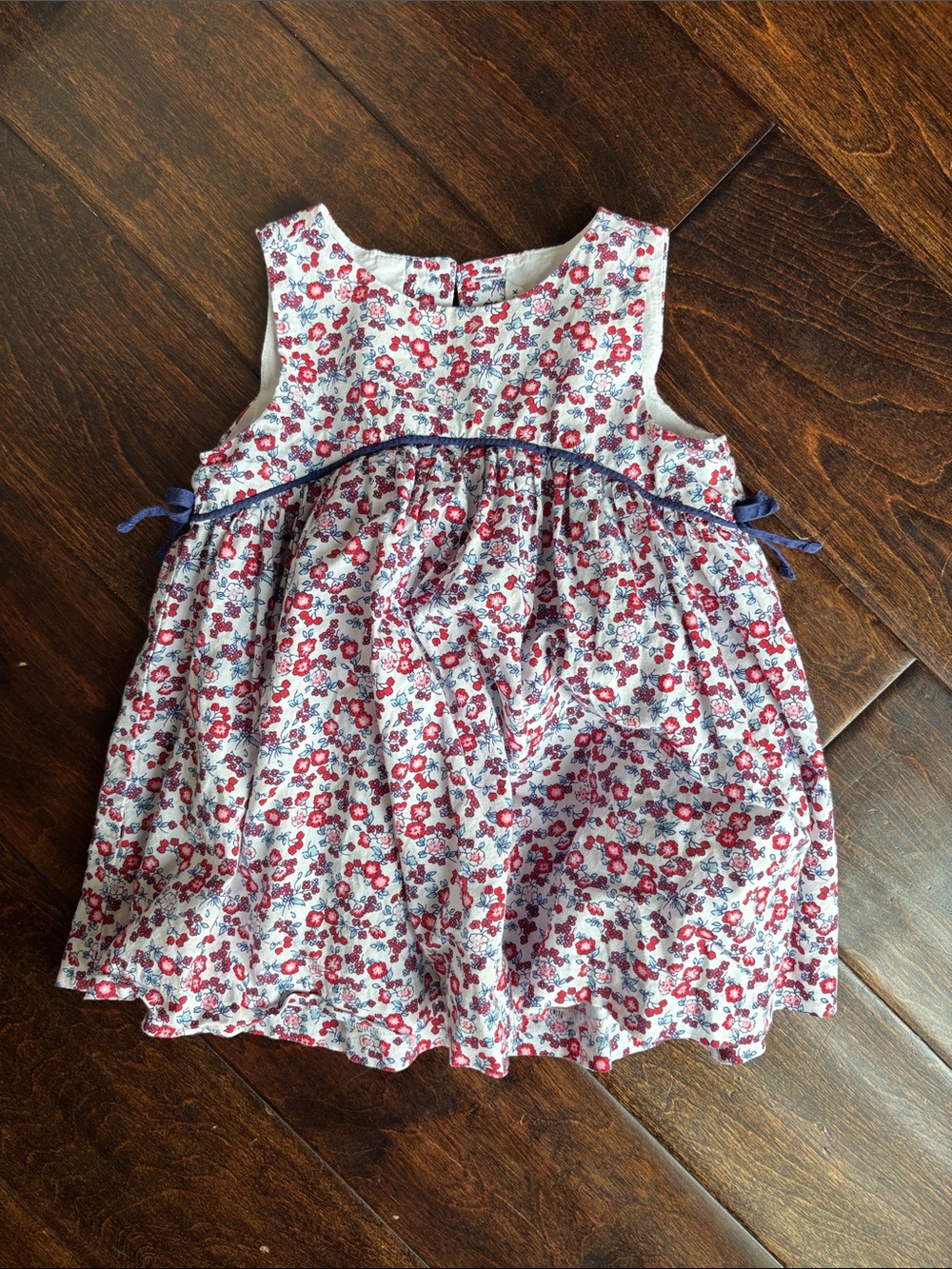 Janie and Jack White Dress with Red Floral Print and Navy Trim